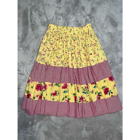 Floral Chic Tiered Gingham vintage midi/knee Skirt MEDIUM - Picture 6 of 8